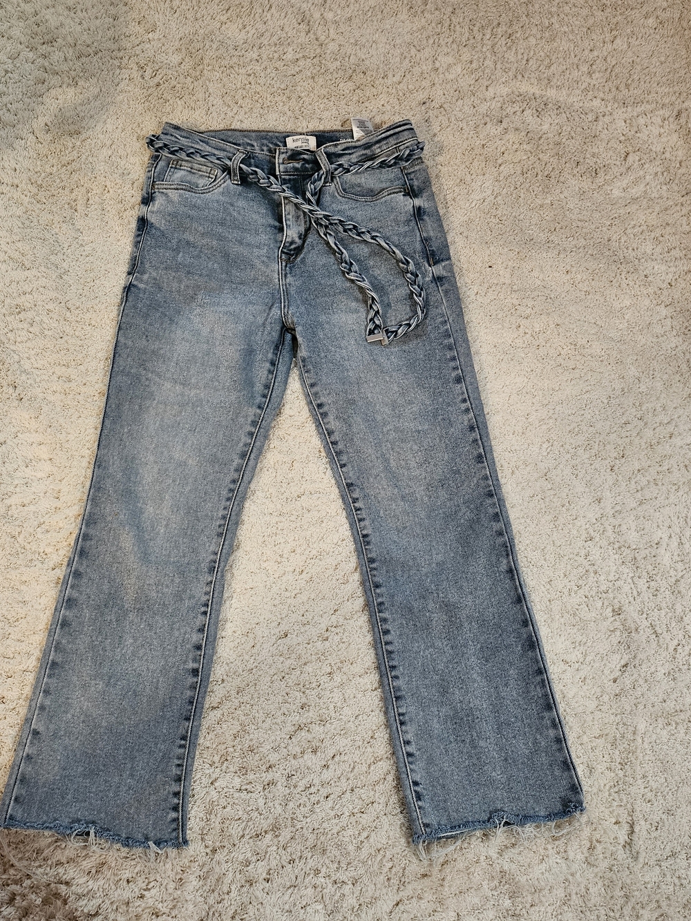 Kensie Light Blue Flare Jeans with Braided Belt